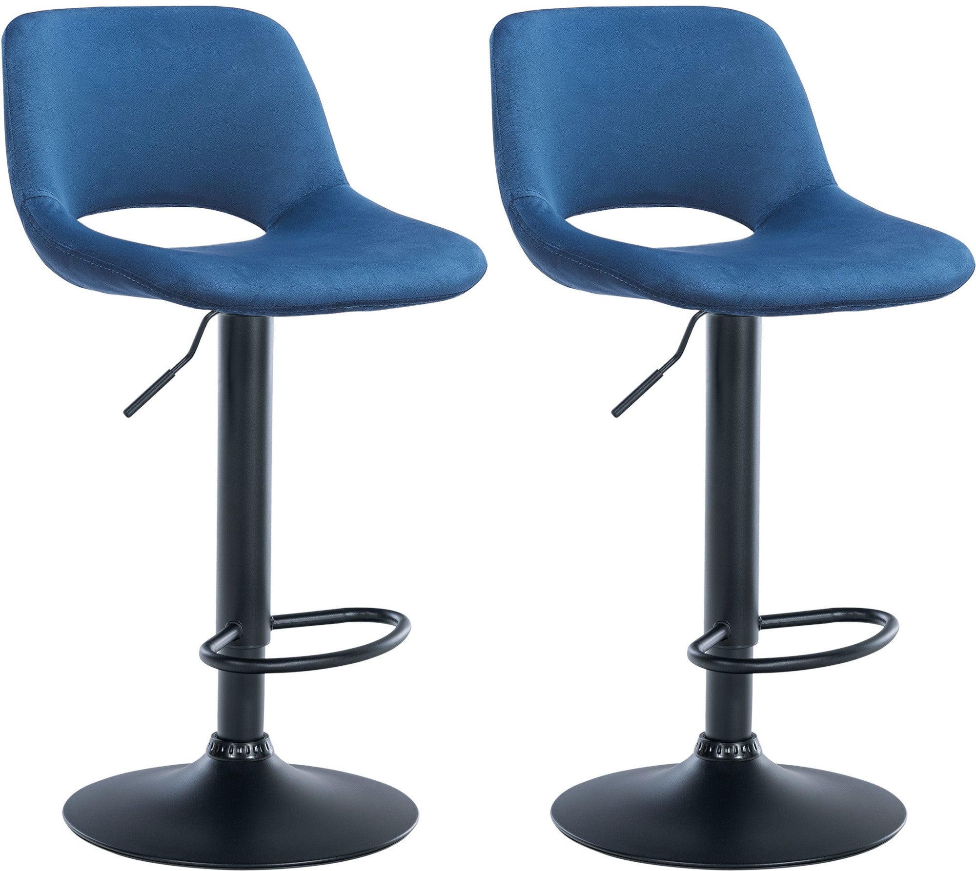 Tabourets De Bar Chaises Haute X2 Avec Repose-pieds En Velours Bleu Piètement Métallique Noir 10_0004080