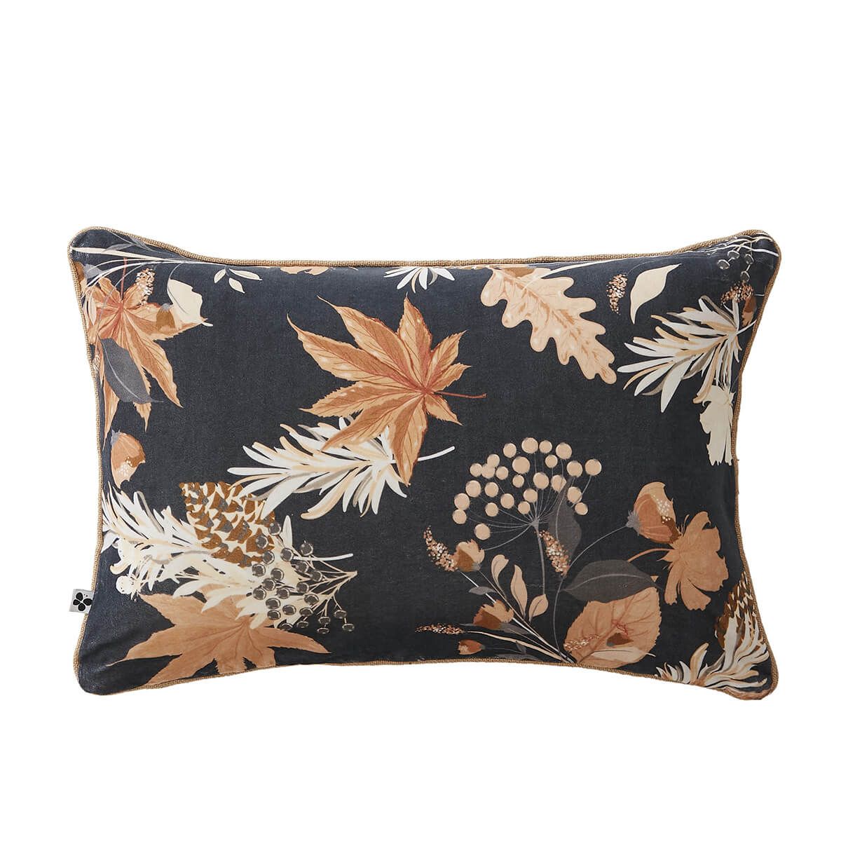 Eliane - Coussin Déhoussable 40x60cm Velours De Coton Bleu Imprimé Fleur