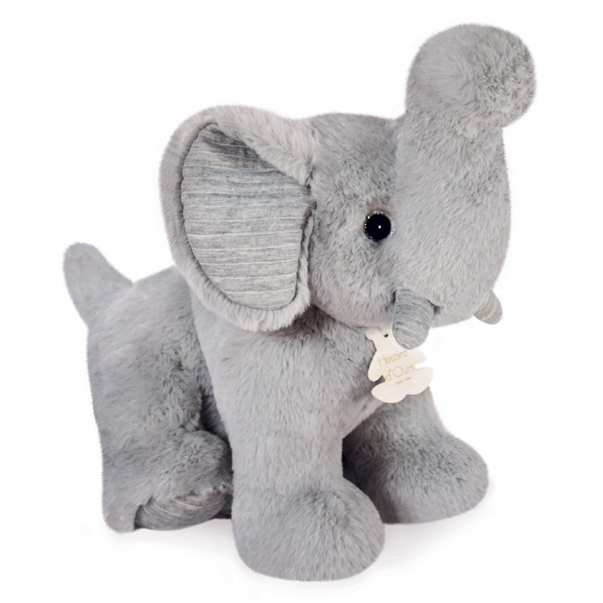 Peluche Éléphant 35 Cm Polyester Collection Preppy Chics Gris Perle