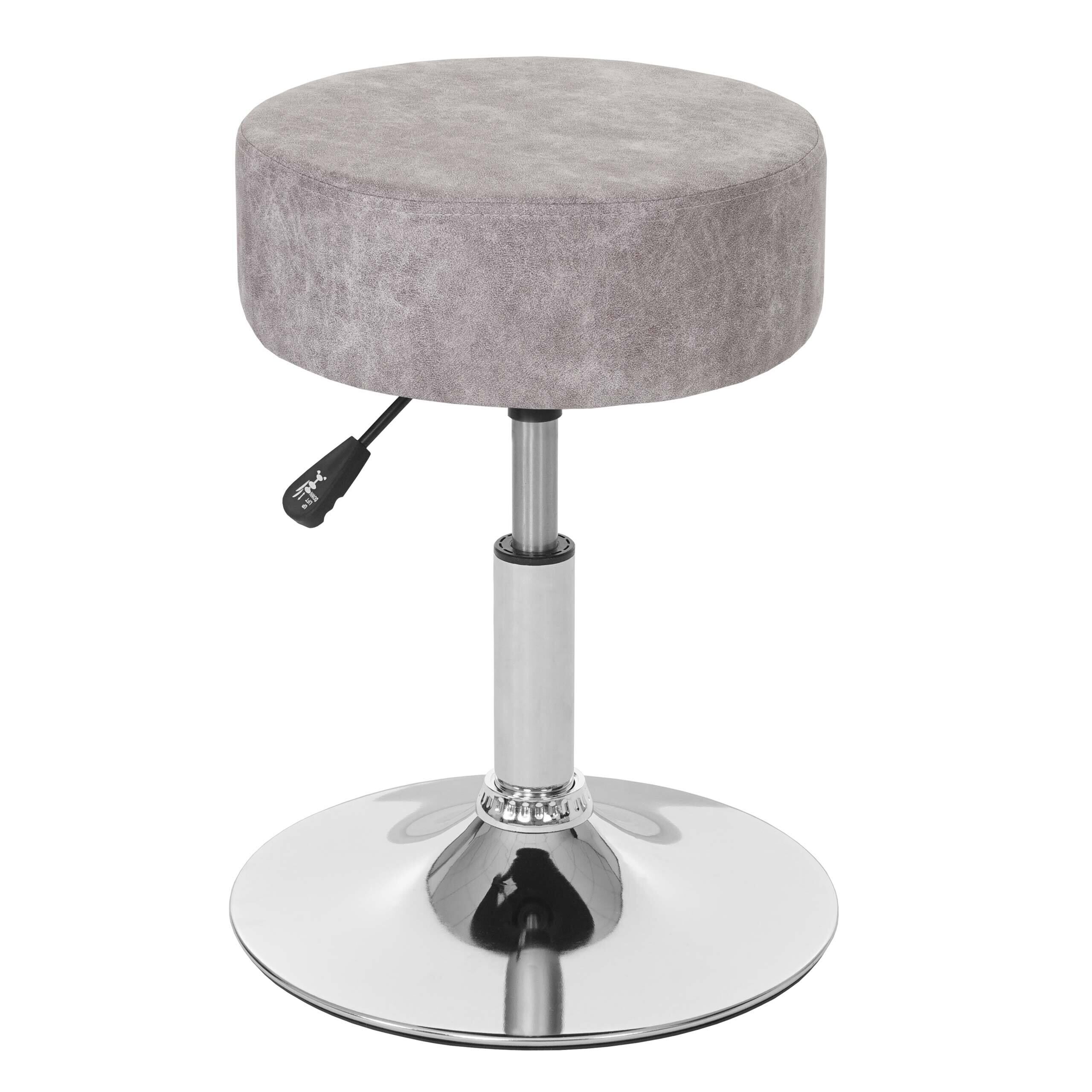 Tabouret De Maquillage Coiffeuse Réglable En Hauteur Ø 35cm Faux Suède Gris Vintage 04_0005329