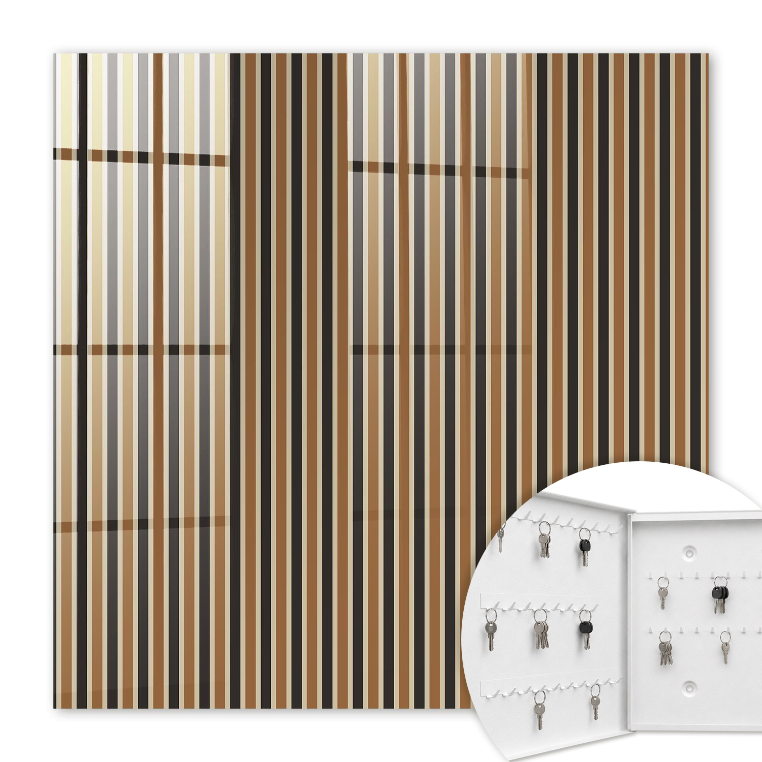 Armoire À Clés - (30 Cm X 30 Cm) - Boîte À Clés Murale - Coffret De Rangement Pour Clés - Couleur Blanche - Ouverture Vers La Gauche - Pour Maison Et Bureau - Rayures Minimalistes