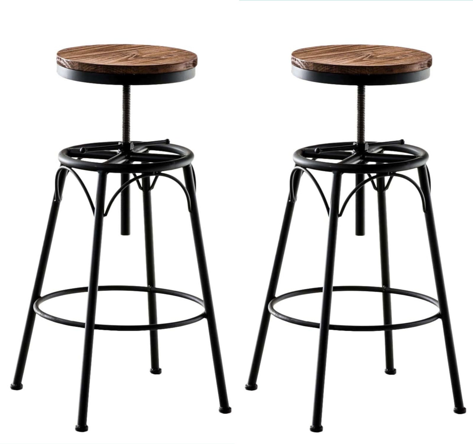 Lot De 2 Tabourets De Bar Style Industriel Contemporain Hauteur Réglable En Métal Noir 10_0004019