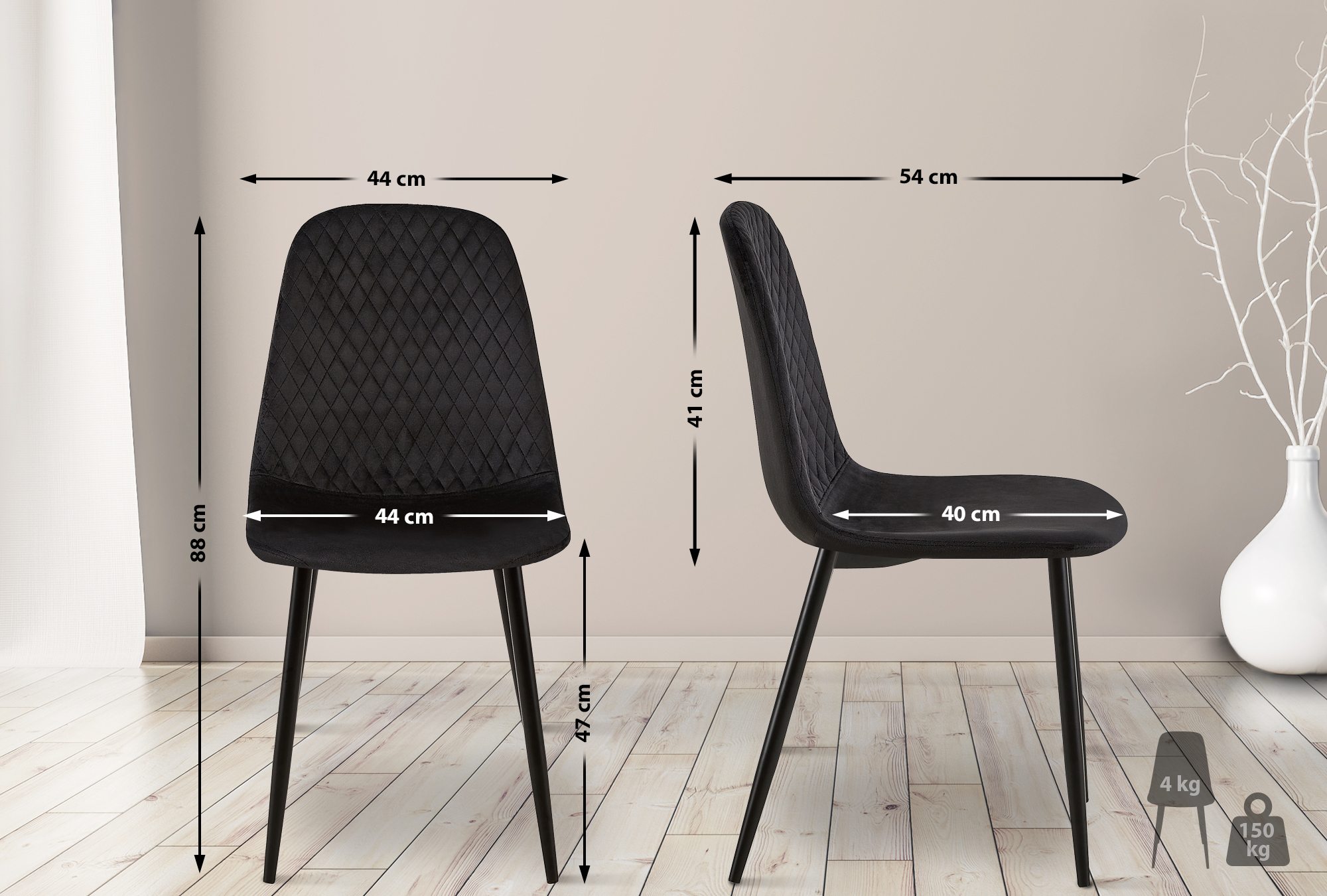Lot De 4 Chaises Giverny Velours Noir