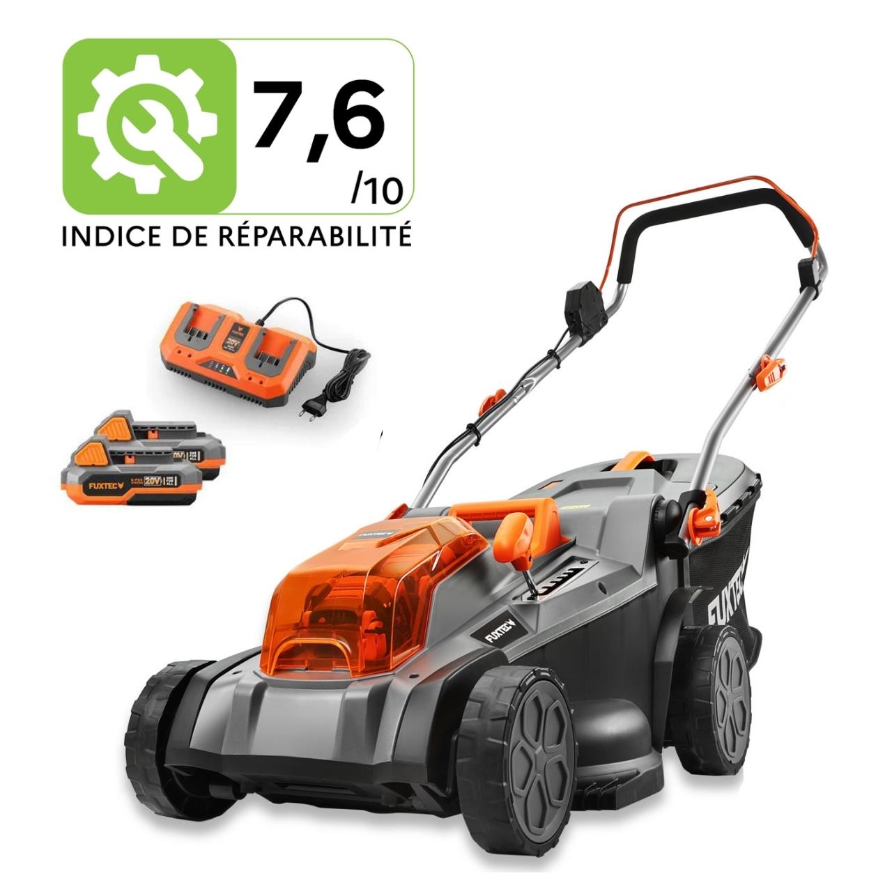 Tondeuse À Gazon Fuxtec FX-E2RM43SET Sans Fil 40v- Largeur 43 Cm, 2 Batteries 4ah, Double Chargeur, Bac 40l