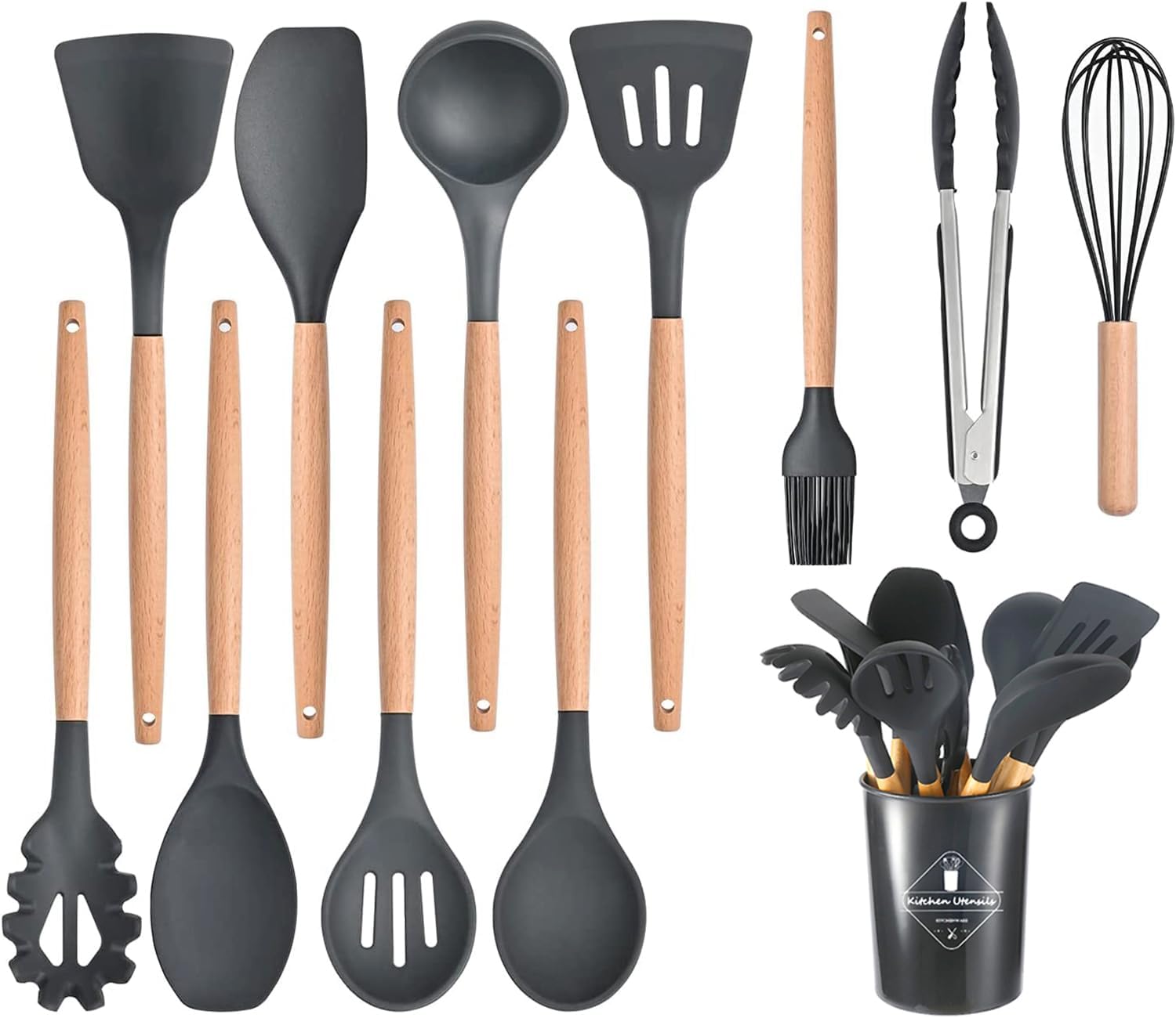 Set De 12 Ustensiles De Cuisine Silicone Gris