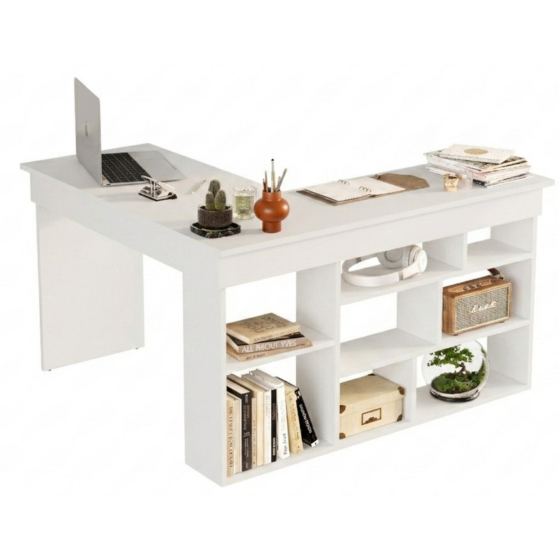 Bureau D'angle Beaux Meubles Pas Chers 8 Niches 5 Tablettes Blanc Panneaux Mélaminés