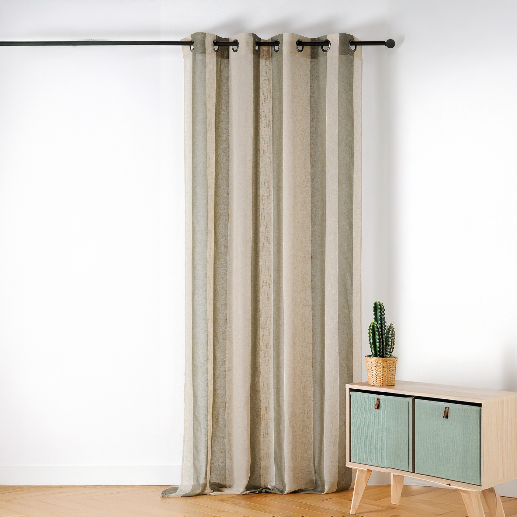 Voilage Linder Kansas Rayé 280 X 140 Cm Vert 49% Polyester 34% Lin 16% Coton