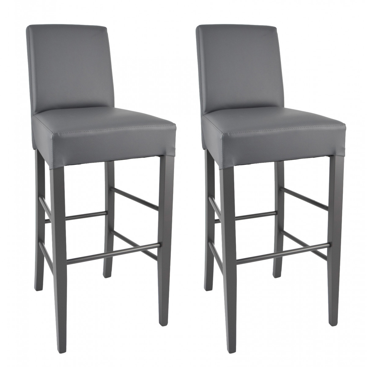 Tony - Lot De 2 Tabourets Laqués Gris Et Assise Simili Cuir Gris