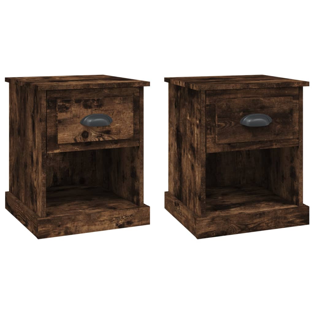 Lot de 2 Tables de Chevet Chêne Fumé avec Tiroir et Compartiment Ouvert 39 x 39 cm