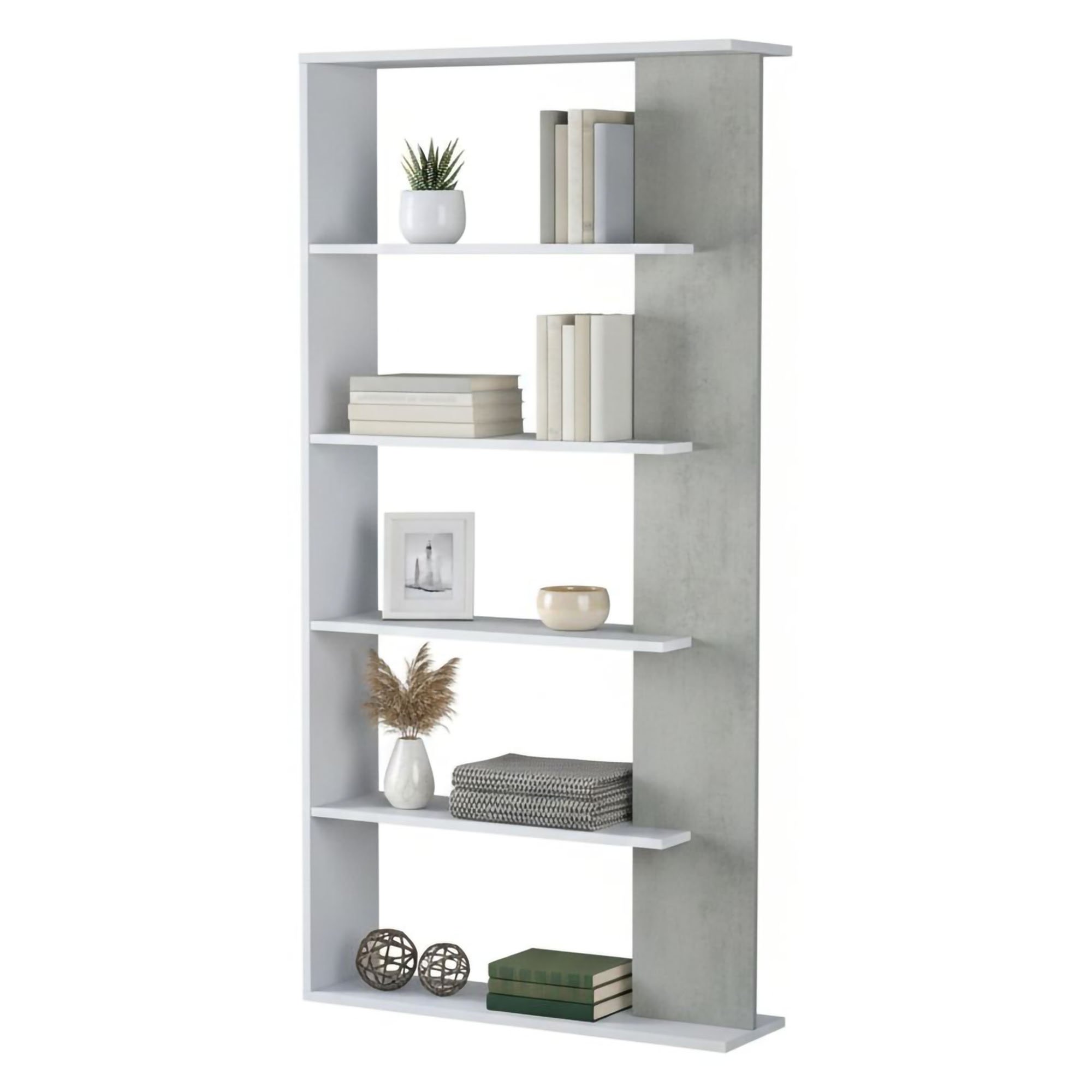 Bibliothèque Effet Bois Blanc, Ciment 90x25 Cm