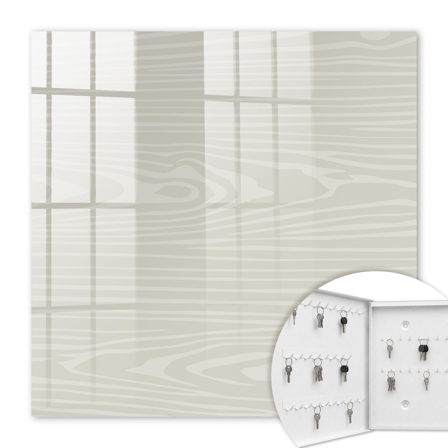 Armoire À Clés - (30 Cm X 30 Cm) - Boîte À Clés Murale - Coffret De Rangement Pour Clés - Couleur Blanche - Ouverture Vers La Gauche - Pour Maison Et Bureau - Lattes De Bois