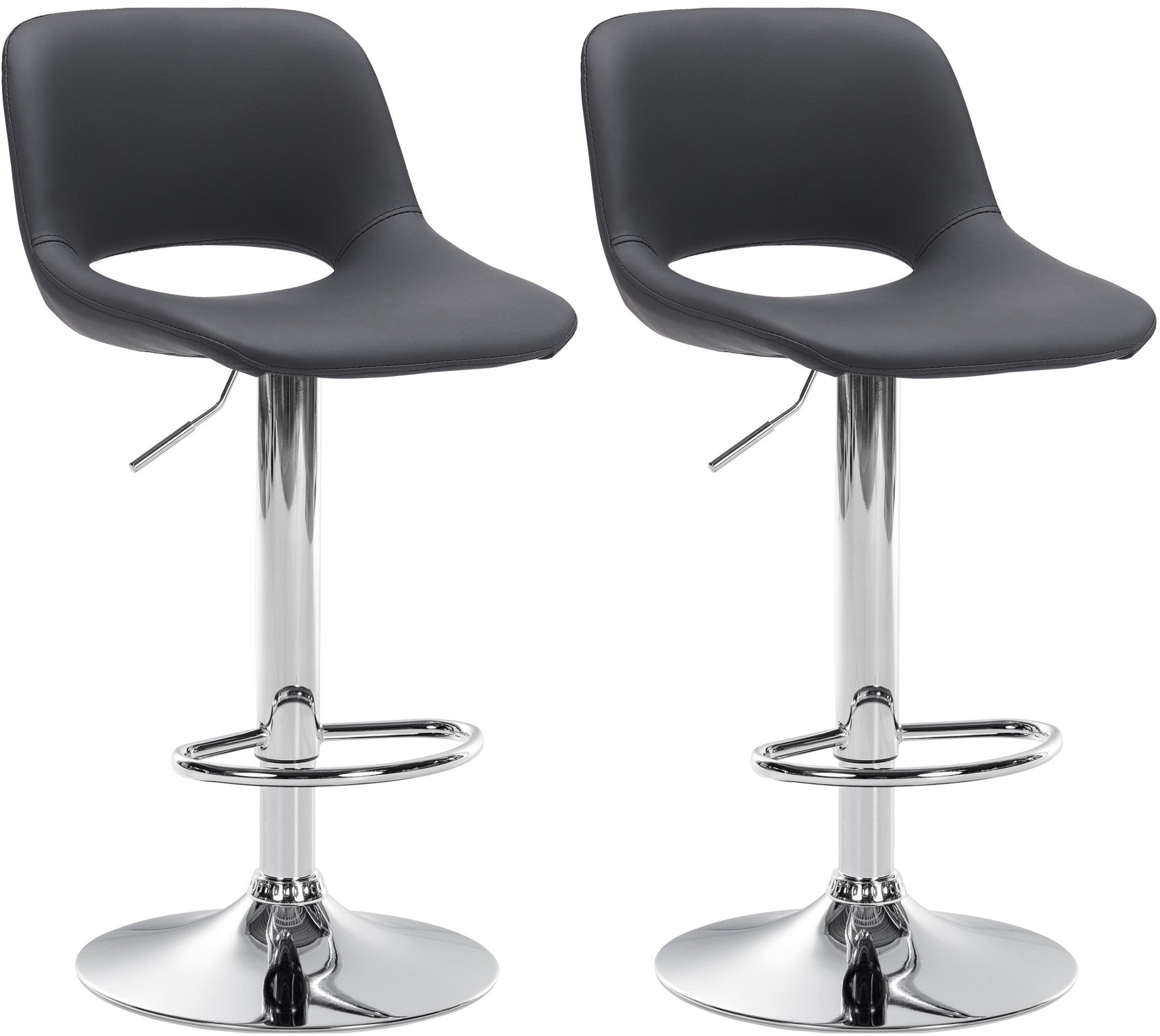 Tabourets De Bar Chaises Haute X2 Avec Repose-pieds En Pvc Noir Piètement Métallique Chromé 10_0004062