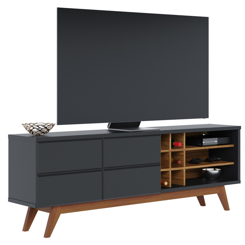 Meuble Tv Beaux Meubles Pas Chers Noronha 75 Pouces 2 Portes 11 Niches Noir Chêne Bois
