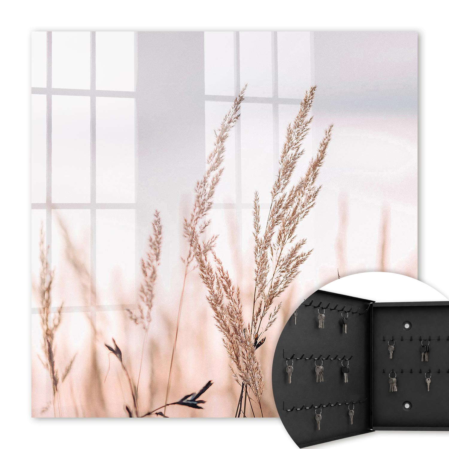 Armoire À Clés - (30 Cm X 30 Cm) - Boîte À Clés Murale - Coffret De Rangement Pour Clés - Couleur Noire - Ouverture Vers La Gauche - Pour Maison Et Bureau - Élégance Des Prés