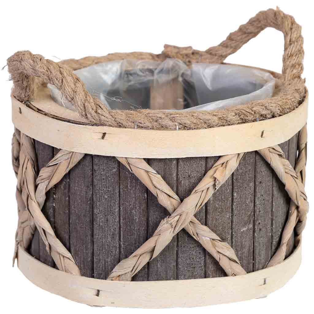 Panier Rond En Bois Gris Avec Anses 18x18x12h Cm