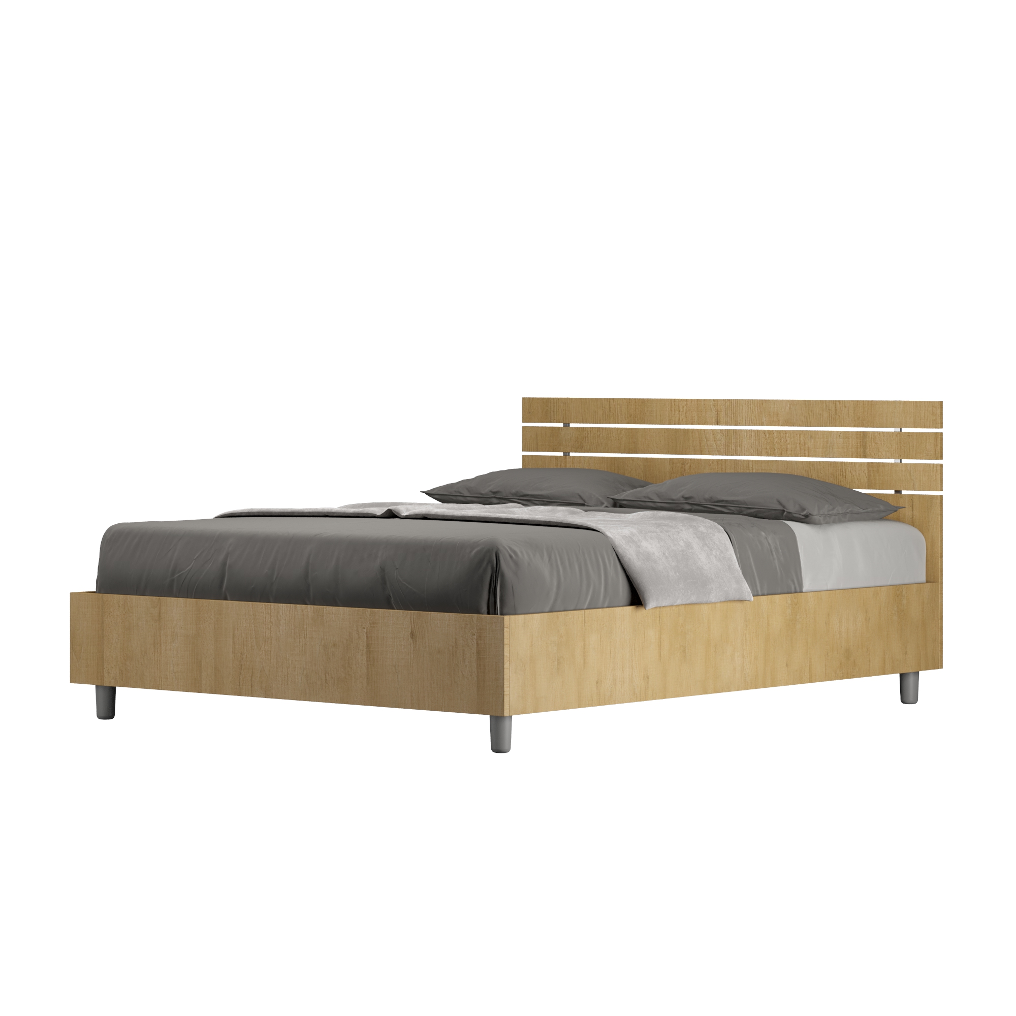 Lit Double Avec Sommier 140x190 Tête De Lit Droite Avec Des Lames Chêne Nature Ankel