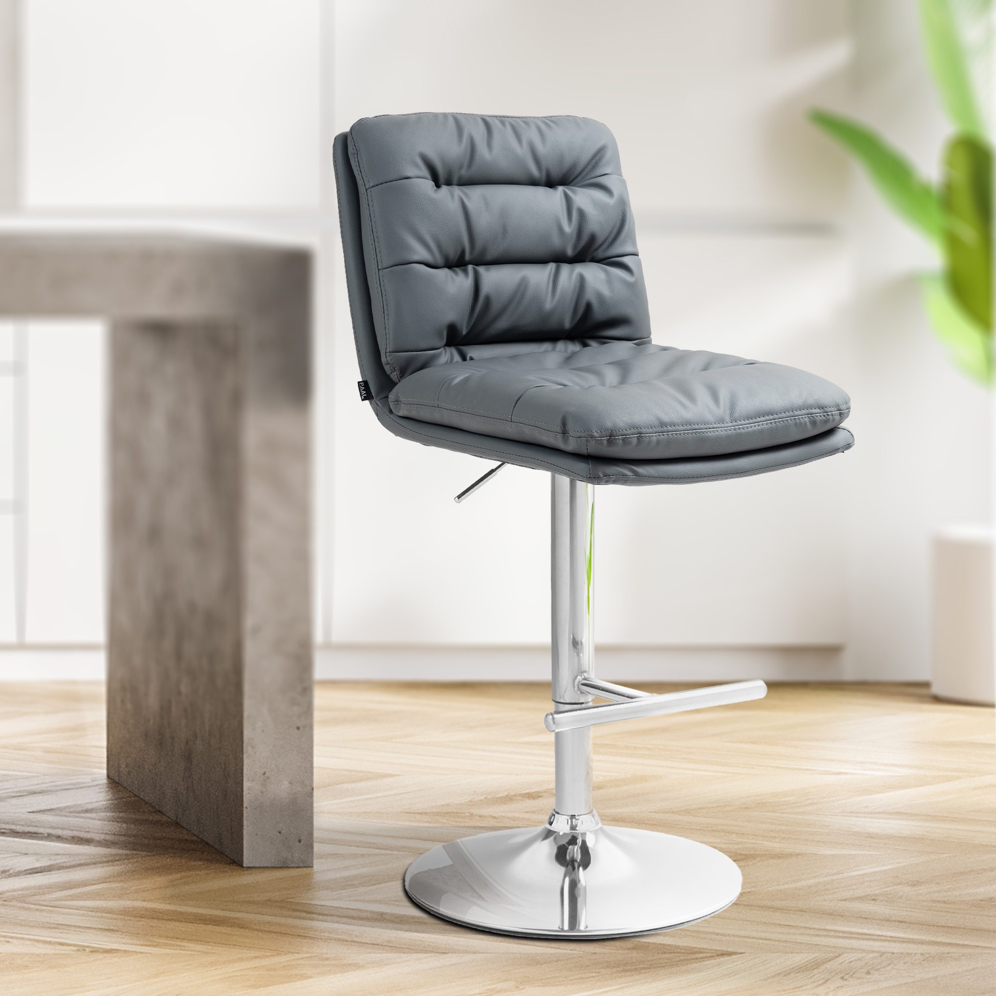Tabouret De Bar Damar Simili Cuir Chromé Gris