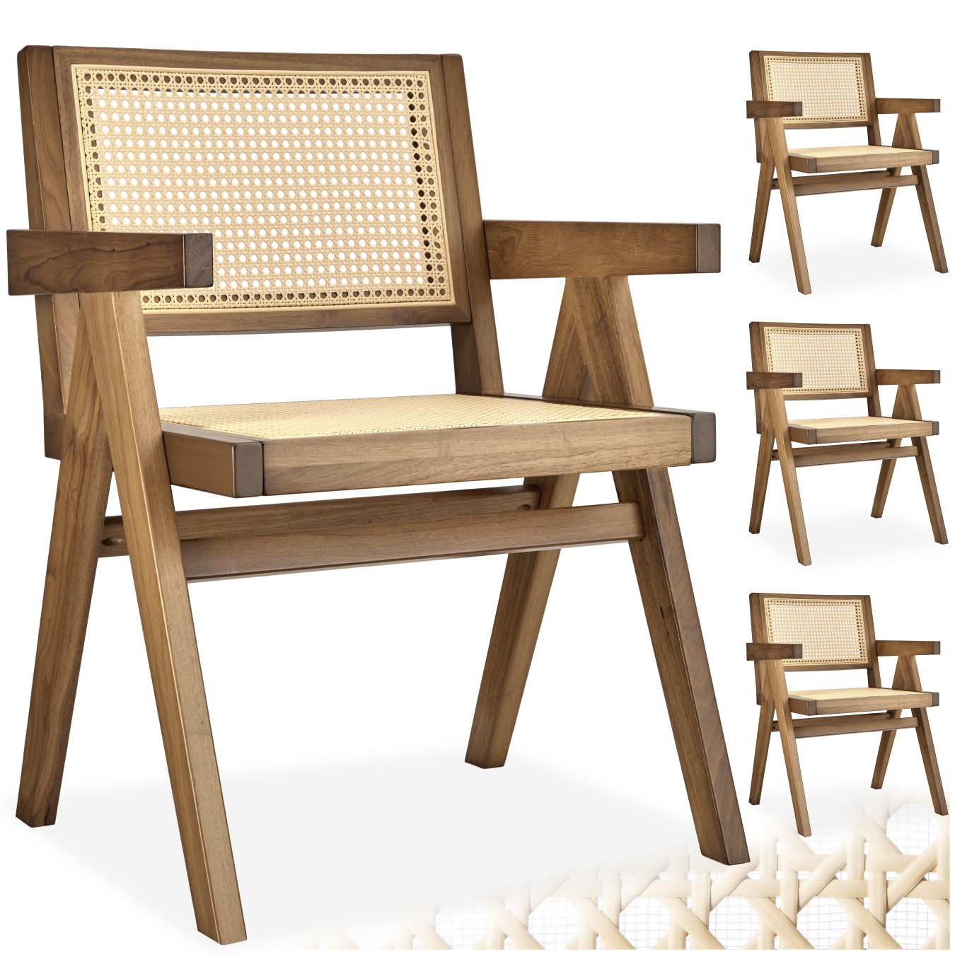 Lot 4 Chaises De Salle À Manger Cannage Viennois Boho Chêne Clair