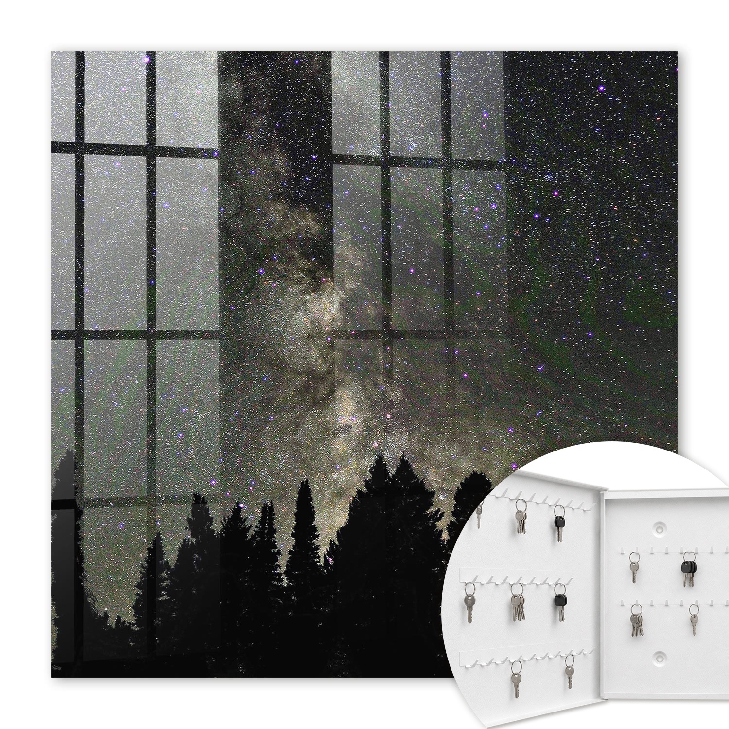 Armoire À Clés - (30 Cm X 30 Cm) - Boîte À Clés Murale - Coffret De Rangement Pour Clés - Couleur Blanche - Ouverture Vers La Gauche - Pour Maison Et Bureau - Ciel Étoilé