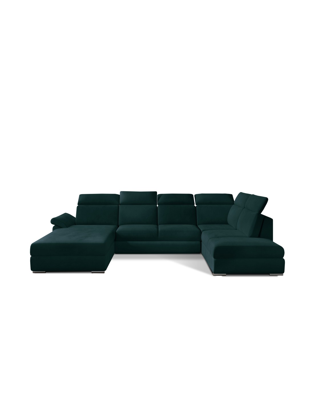 Canapé Panoramique Convertible Majesta 5 Places Vert Foncé - Angle Droit Avec Coffre