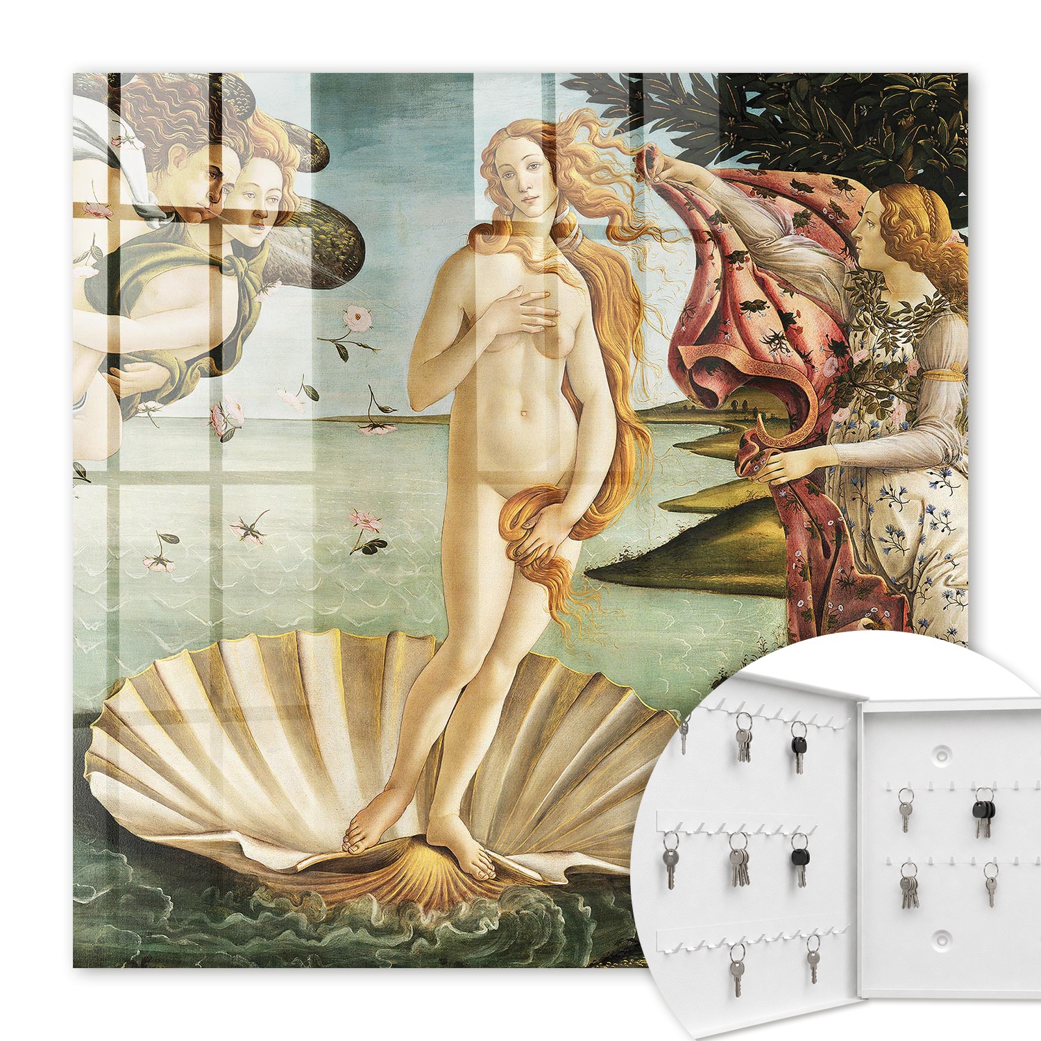 Armoire À Clés - (30 Cm X 30 Cm) - Boîte À Clés Murale - Coffret De Rangement Pour Clés - Couleur Blanche - Ouverture Vers La Gauche - Pour Maison Et Bureau - La Naissance De Vénus