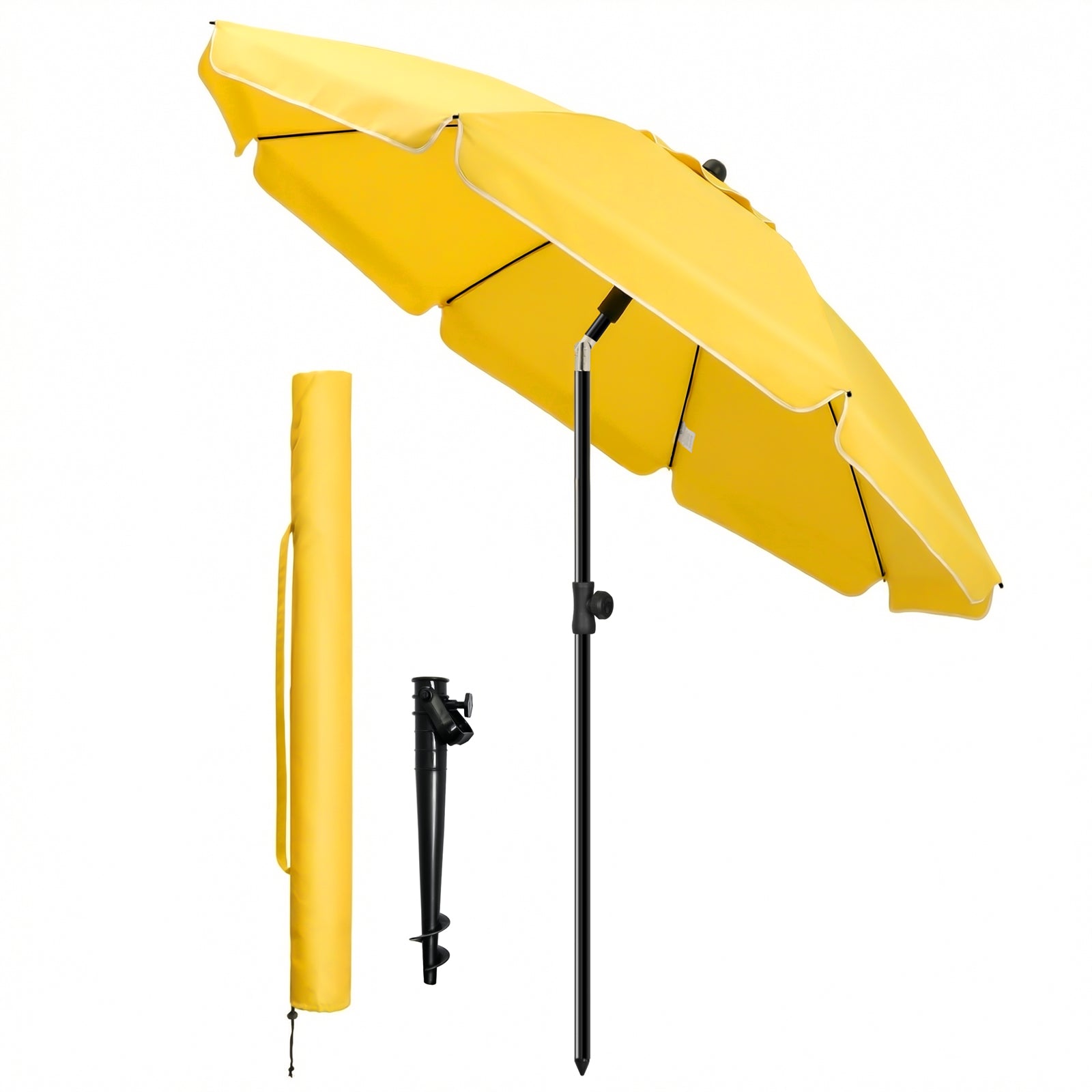 Vounot Parasol De Jardin 2m Avec Ancrage Sol Et Sac De Transport Jaune