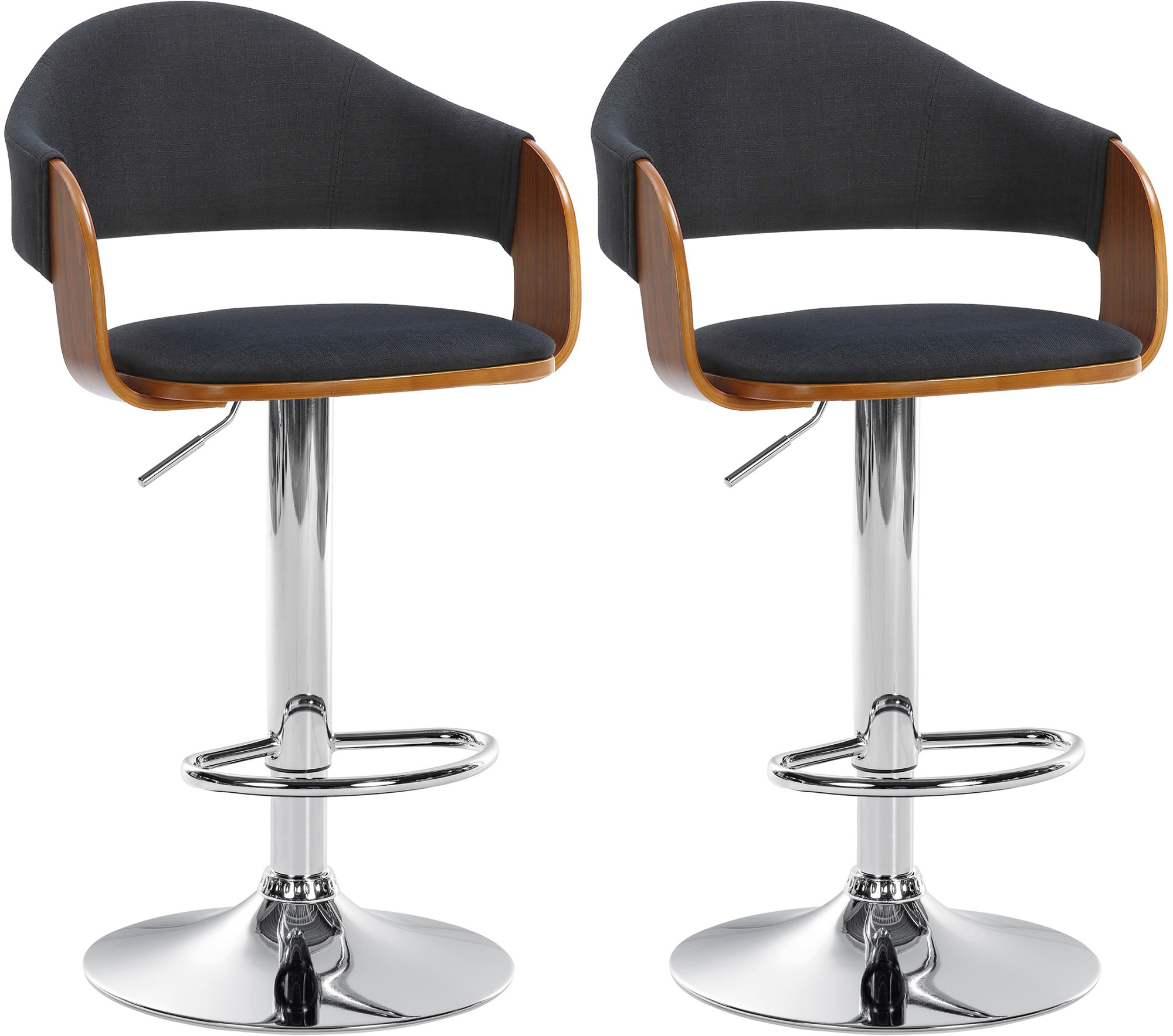 Lot De 2 Tabourets De Bar Nilse Tissu Chrome Noyer/noir