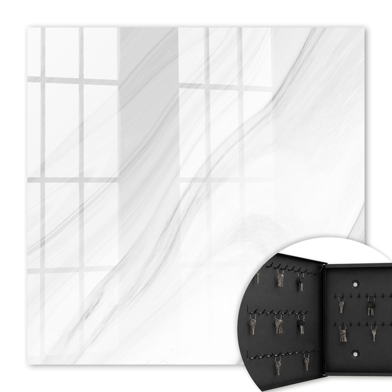 Armoire À Clés - (30 Cm X 30 Cm) - Boîte À Clés Murale - Coffret De Rangement Pour Clés - Couleur Noire - Ouverture Vers La Gauche - Pour Maison Et Bureau - Vagues D'Élégance