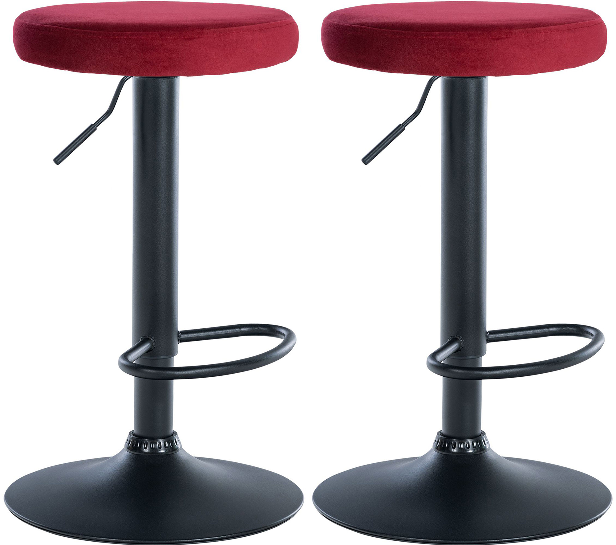 Lot De 2 Tabourets De Bar Ponte Velours Noir Rouge