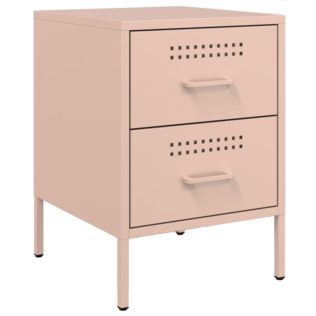 Table De Chevet Avec Deux Tiroirs 36 X 39 X 50,5 Cm Acier Rose Dec034559
