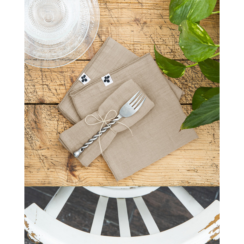 Lot De 3 Serviettes De Table "gaïa" 40 X 40 Cm "gaze De Coton" L'Effet Papillon - Gaia Ficelle -