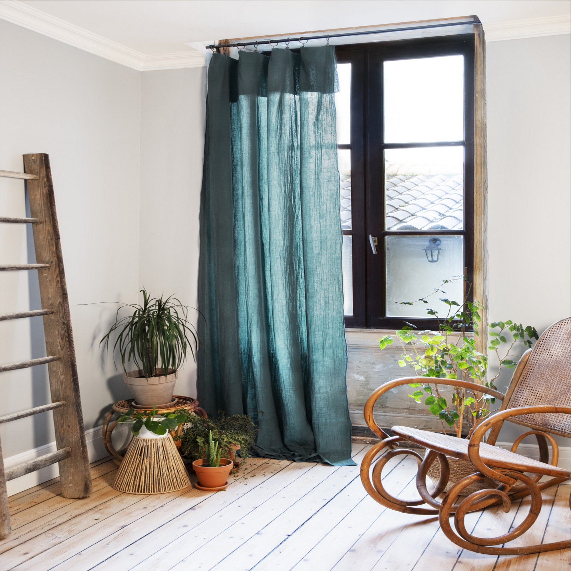 Rideau Ajustable 140x300 Cm Gaze De Coton Bleu Canard