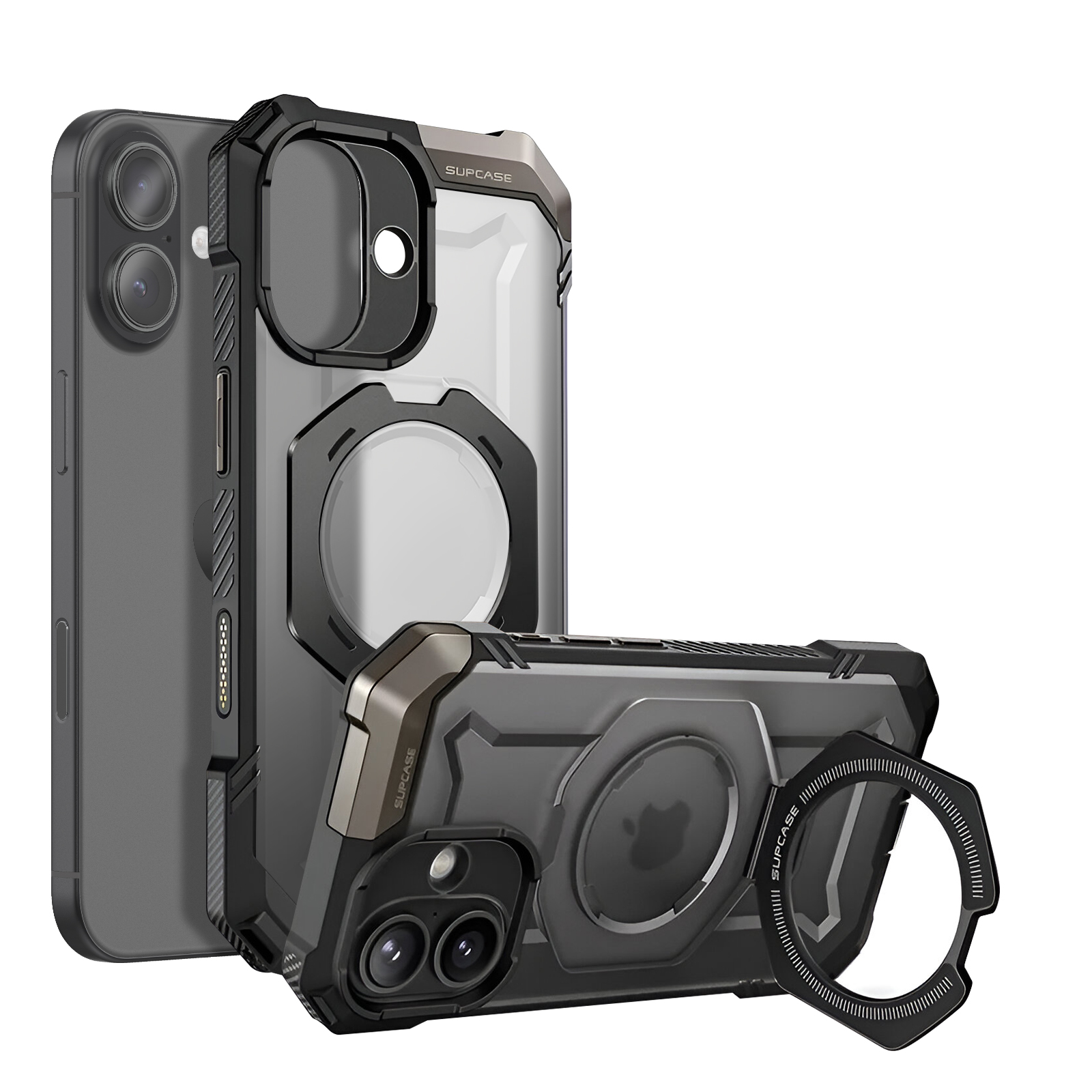 Coque Magsafe Pour Iphone 17 Avec Béquille Antichoc 4.5m Bouton Photo Noir Supcase