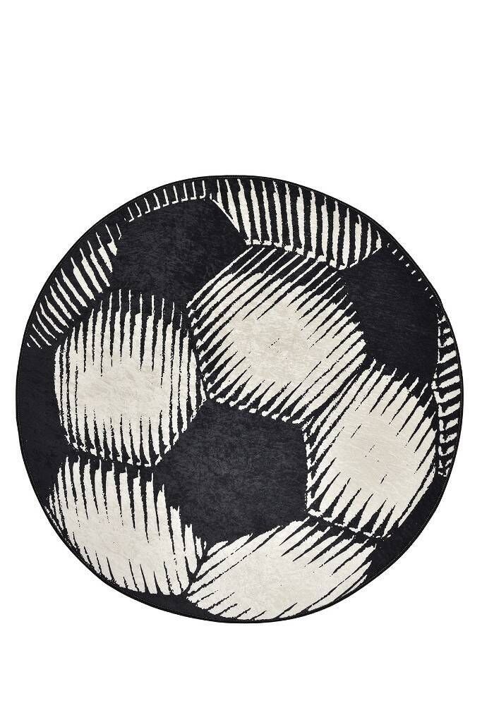 Tapis Rond Kent D140cm Velours Motif Ball Noir Et Blanc
