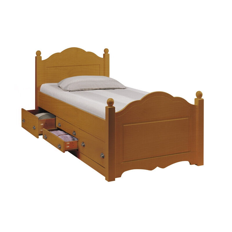Lit 1 Place Beaux Meubles Pas Chers 4 Tiroirs 90 X 190 Cm Miel Pin Massif