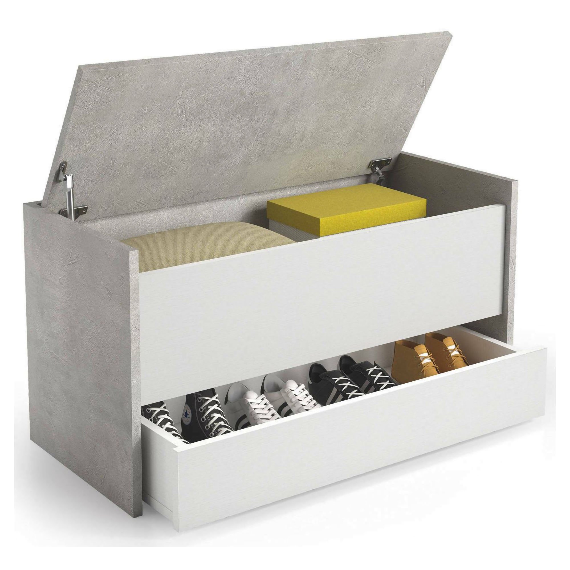 Coffre Effet Bois Blanc, Ciment 93x40 Cm
