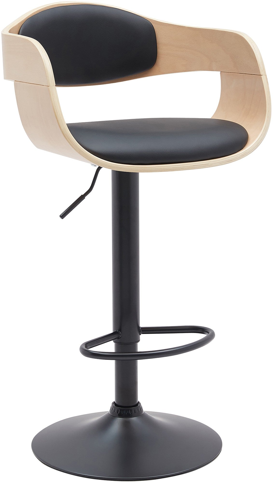 Tabouret De Bar X1 Design Scandinave En Pvc Noir Et Structure En Bois Clair 10_0005035