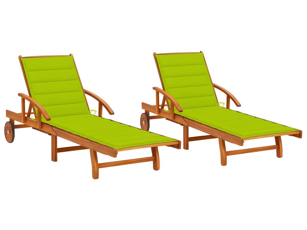 Lot De 2 Transats Chaise Longue Bain De Soleil Lit De Jardin Terrasse Meuble D'extérieur Avec Coussins Bois D'acacia Sol