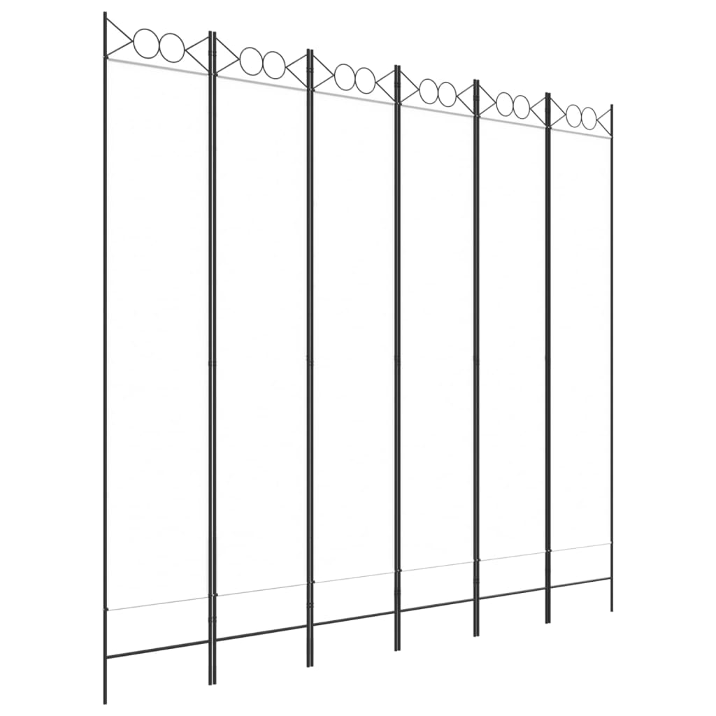 Paravent Séparateur De Pièce Cloison 6 Panneaux 240 X 220 Cm Tissu Blanc Et Dec031046