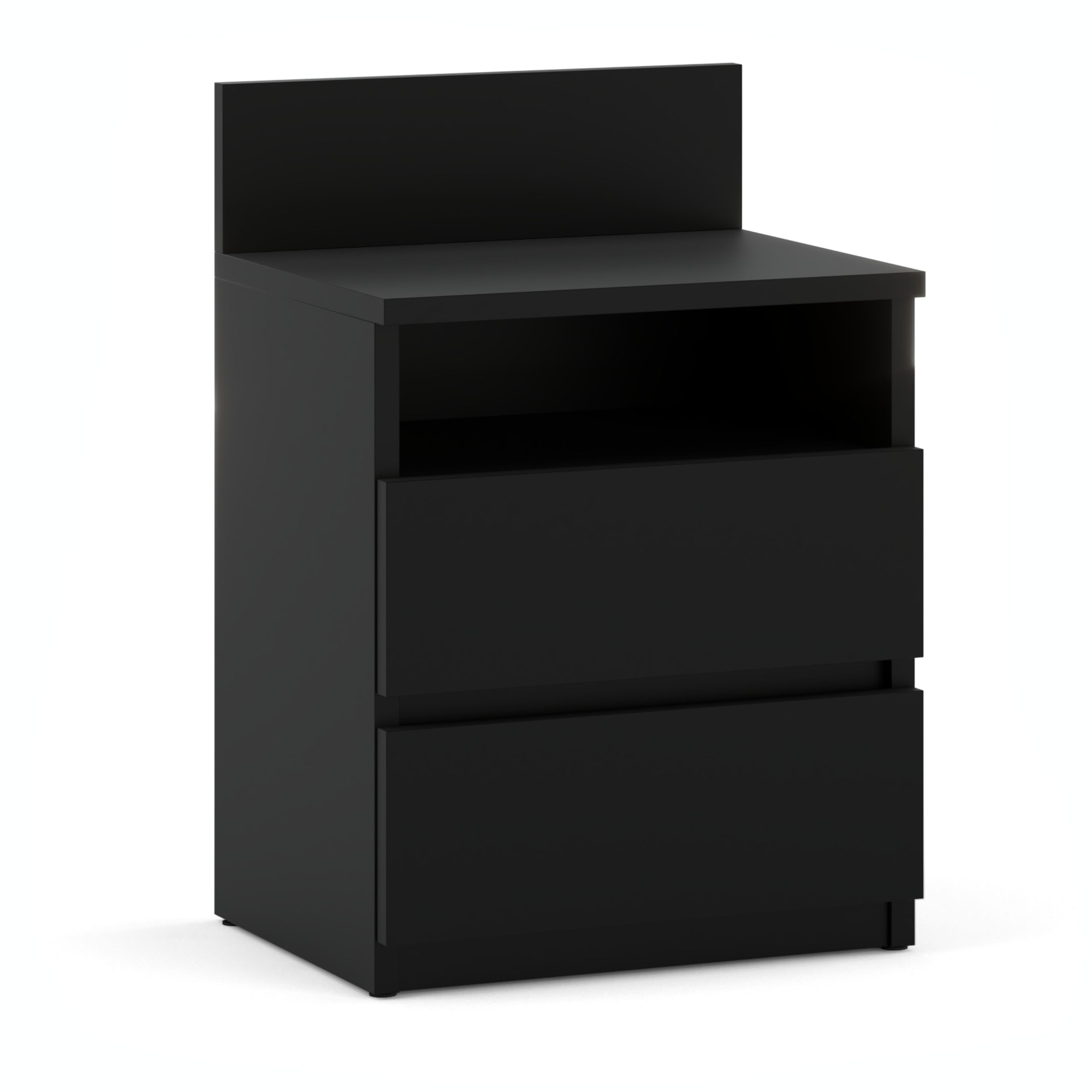 Table De Chevet Noire 40 Cm, 2 Tiroirs, Meuble De Nuit Pour Chambre À Coucher