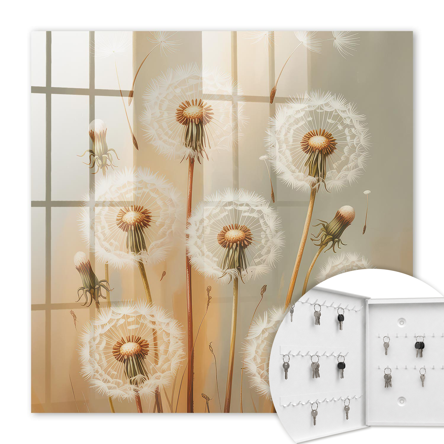 Armoire À Clés - (30 Cm X 30 Cm) - Boîte À Clés Murale - Coffret De Rangement Pour Clés - Couleur Blanche - Ouverture Vers La Gauche - Pour Maison Et Bureau - La Beauté Des Pissenlits