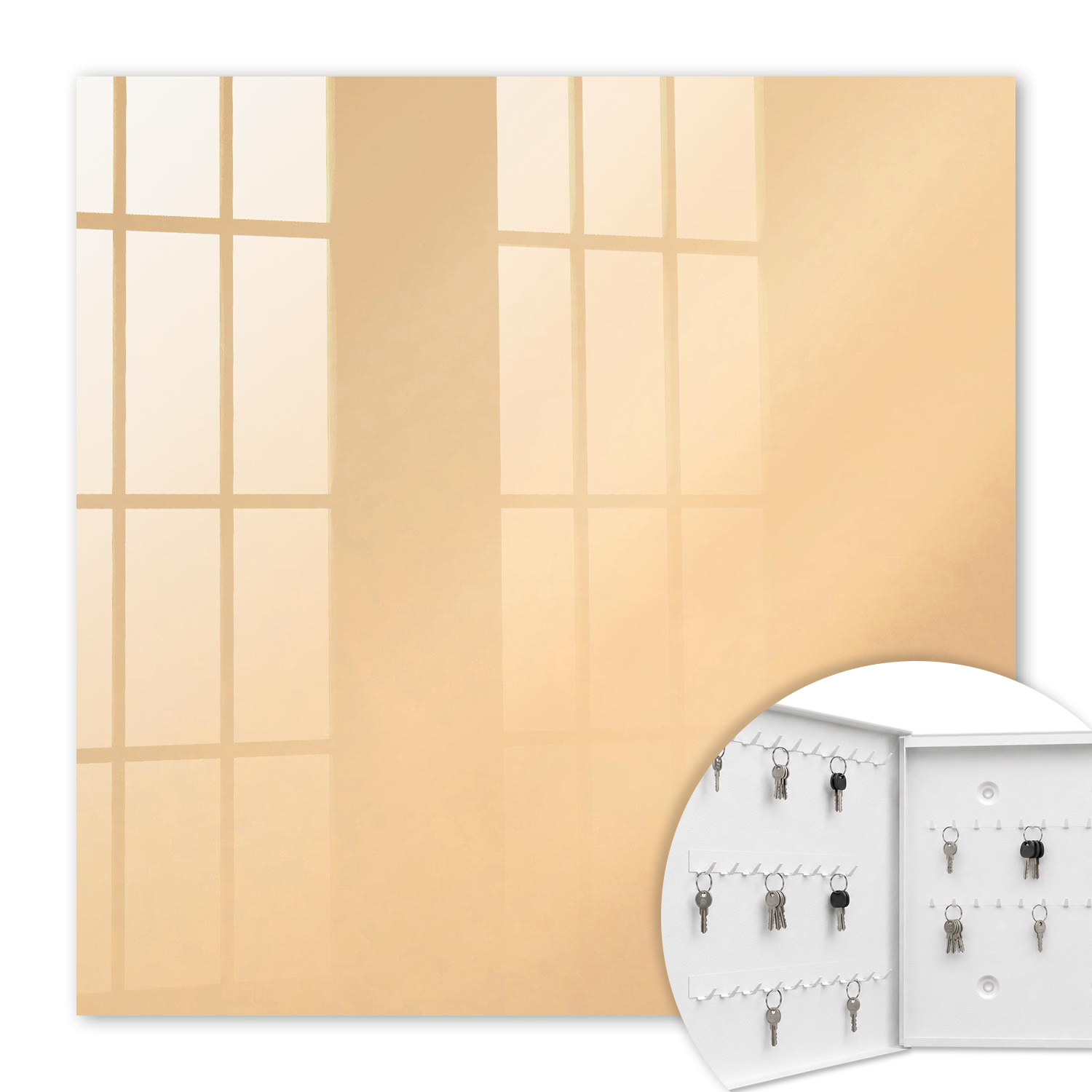Armoire À Clés - (30 Cm X 30 Cm) - Boîte À Clés Murale - Coffret De Rangement Pour Clés - Couleur Blanche - Ouverture Vers La Gauche - Pour Maison Et Bureau - Beige Réconfort