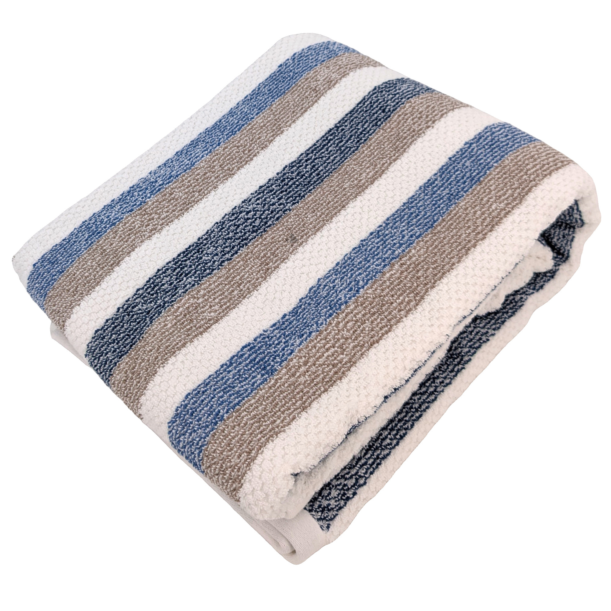 Drap De Bain 100x150 Cm Pur Coton Collection Vista Blanc Bleu