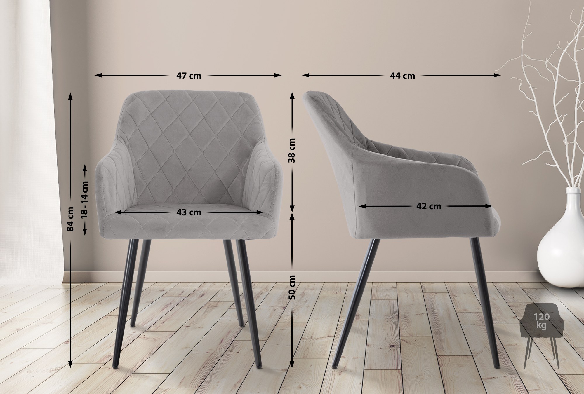 Chaise De Salle À Manger En Velours Shila Gris
