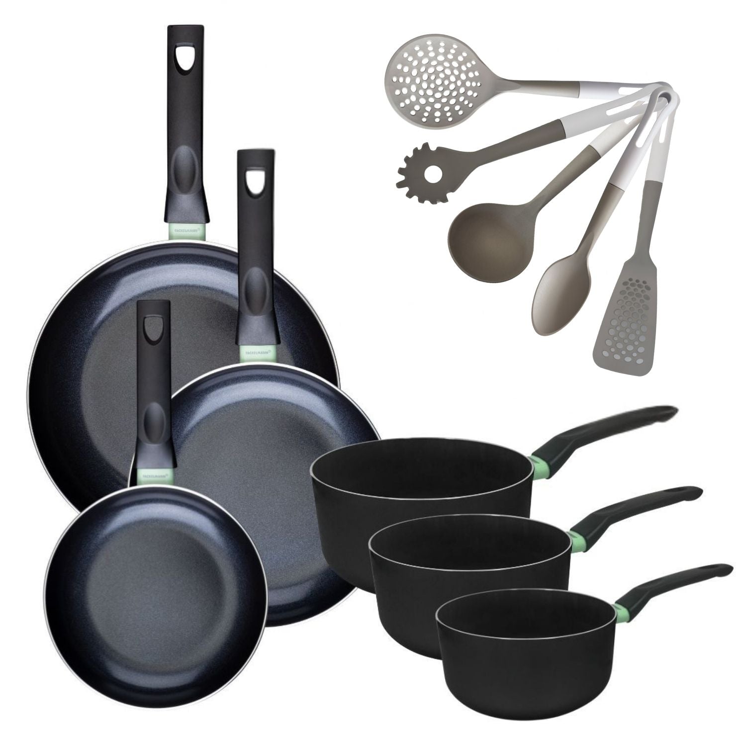 3 Poêles 20/24/28cm + 3 Casseroles 16/18/20cm Brandao Vario