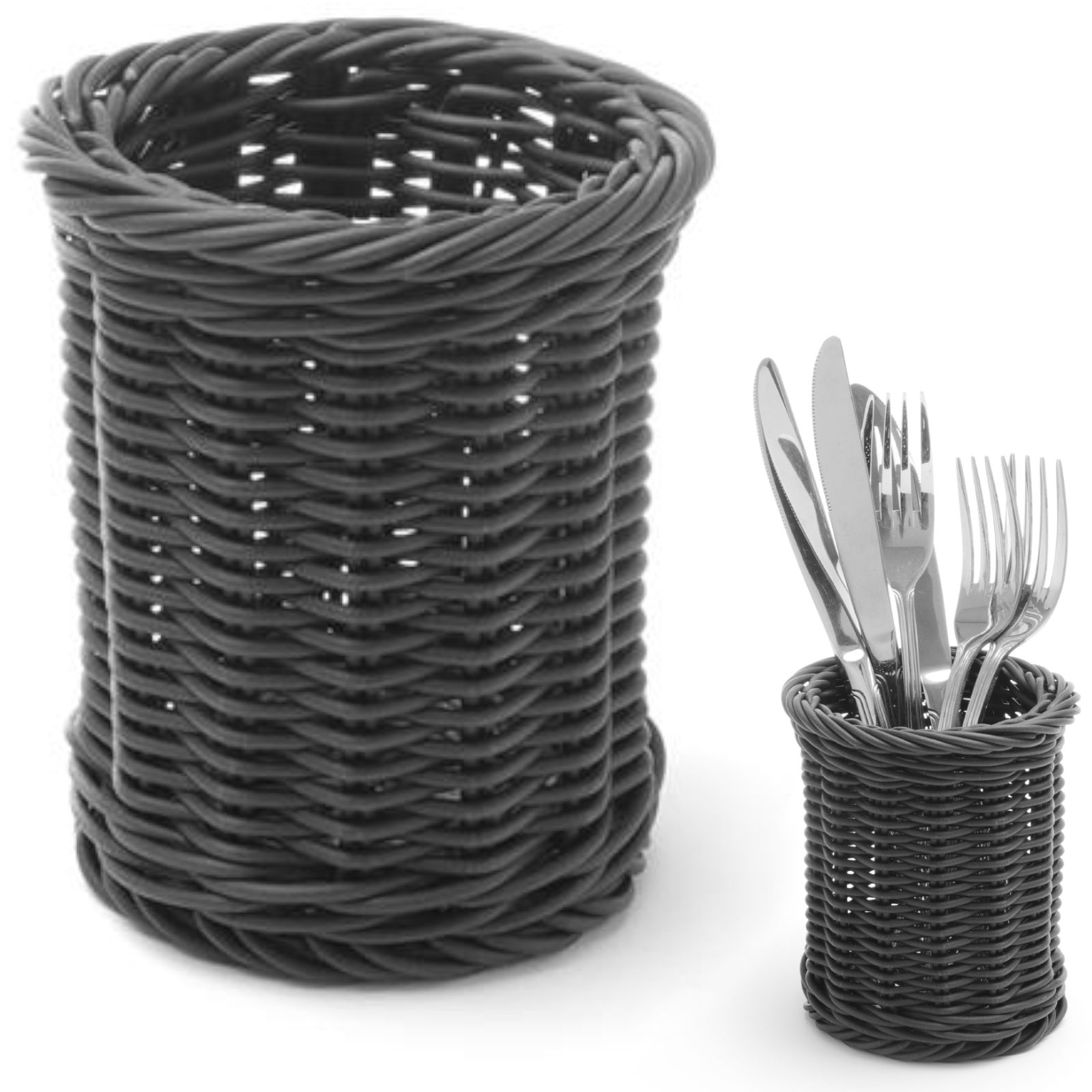 Panier À Couverts Pour Fourchettes, Couteaux, Cuillères, Rond, Noir, Diamètre 100x120 Mm - Hendi 426210