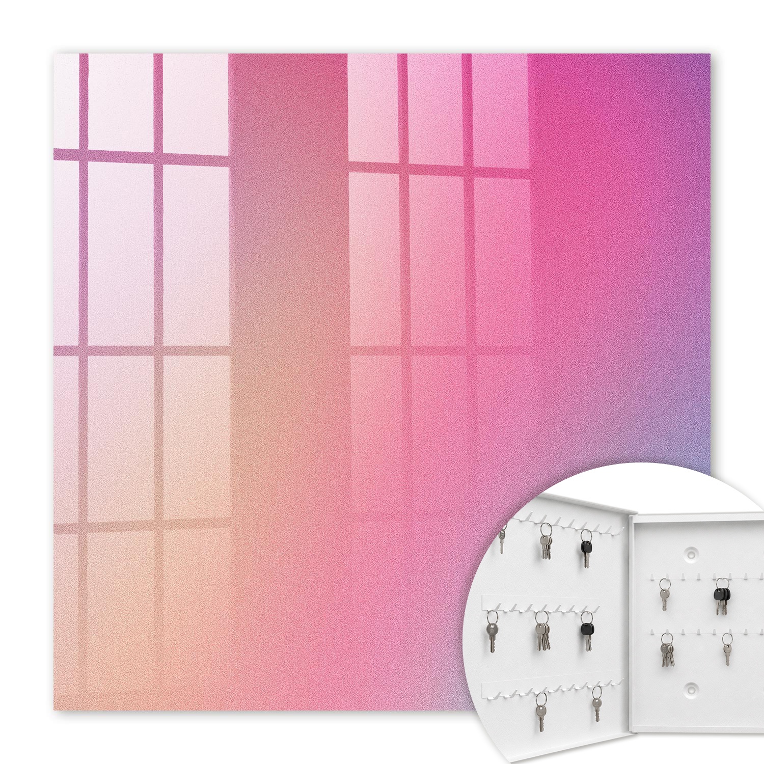 Armoire À Clés - (30 Cm X 30 Cm) - Boîte À Clés Murale - Coffret De Rangement Pour Clés - Couleur Blanche - Ouverture Vers La Gauche - Pour Maison Et Bureau - Dégradé Pastel