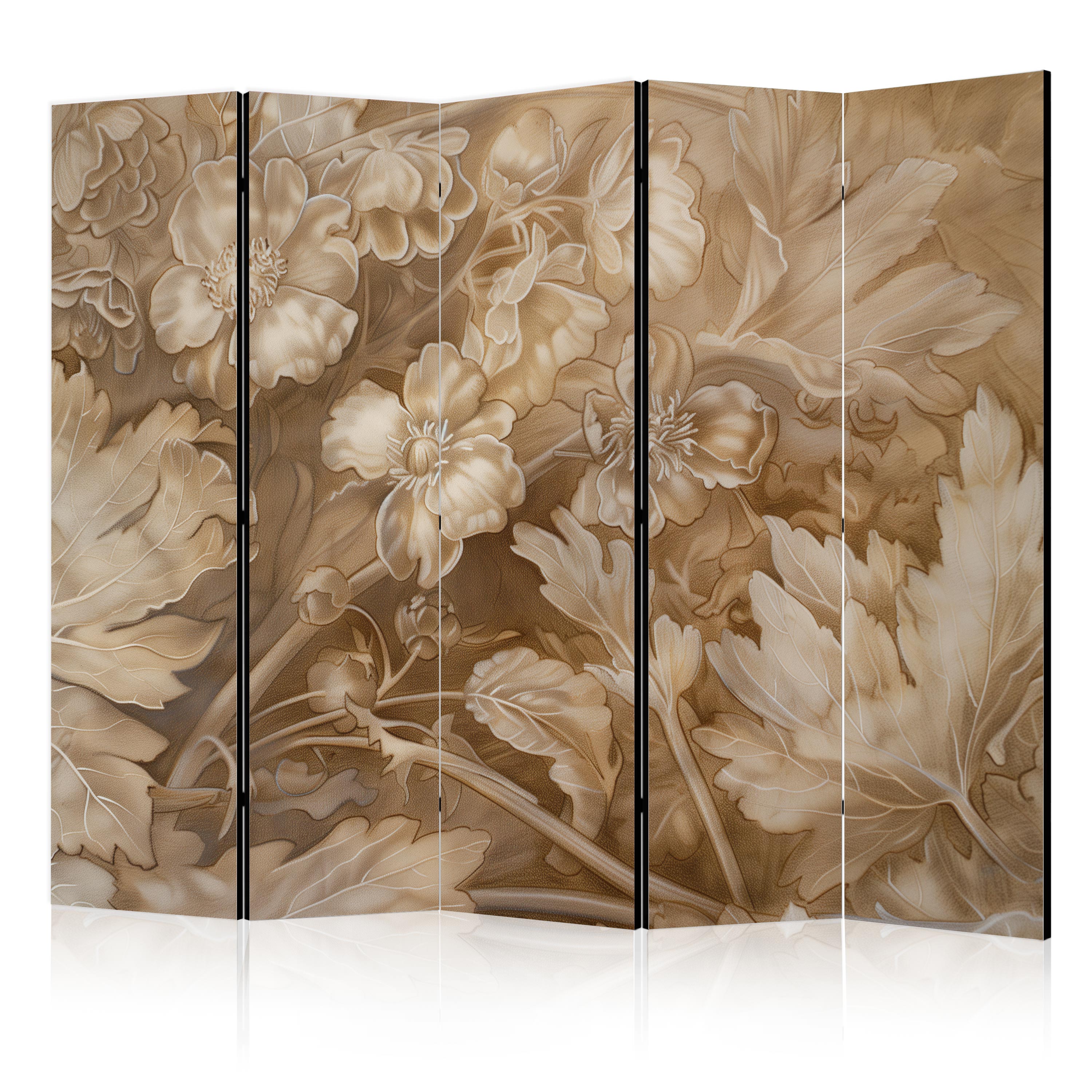 Paravent - Ornements Floraux Tons Doux Sépia Et Marron 225x172