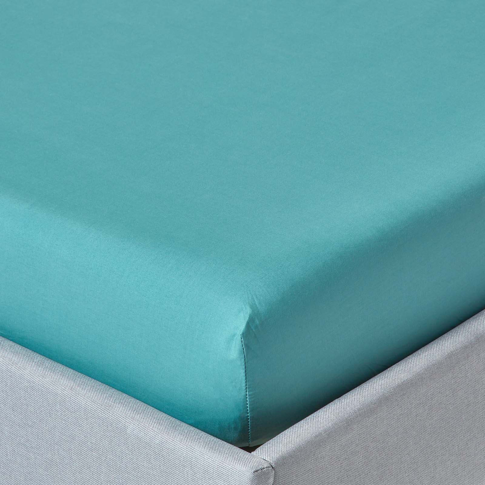 Drap-housse 46cm 90x190cm Turquoise Coton Égyptien 200tc Homescapes