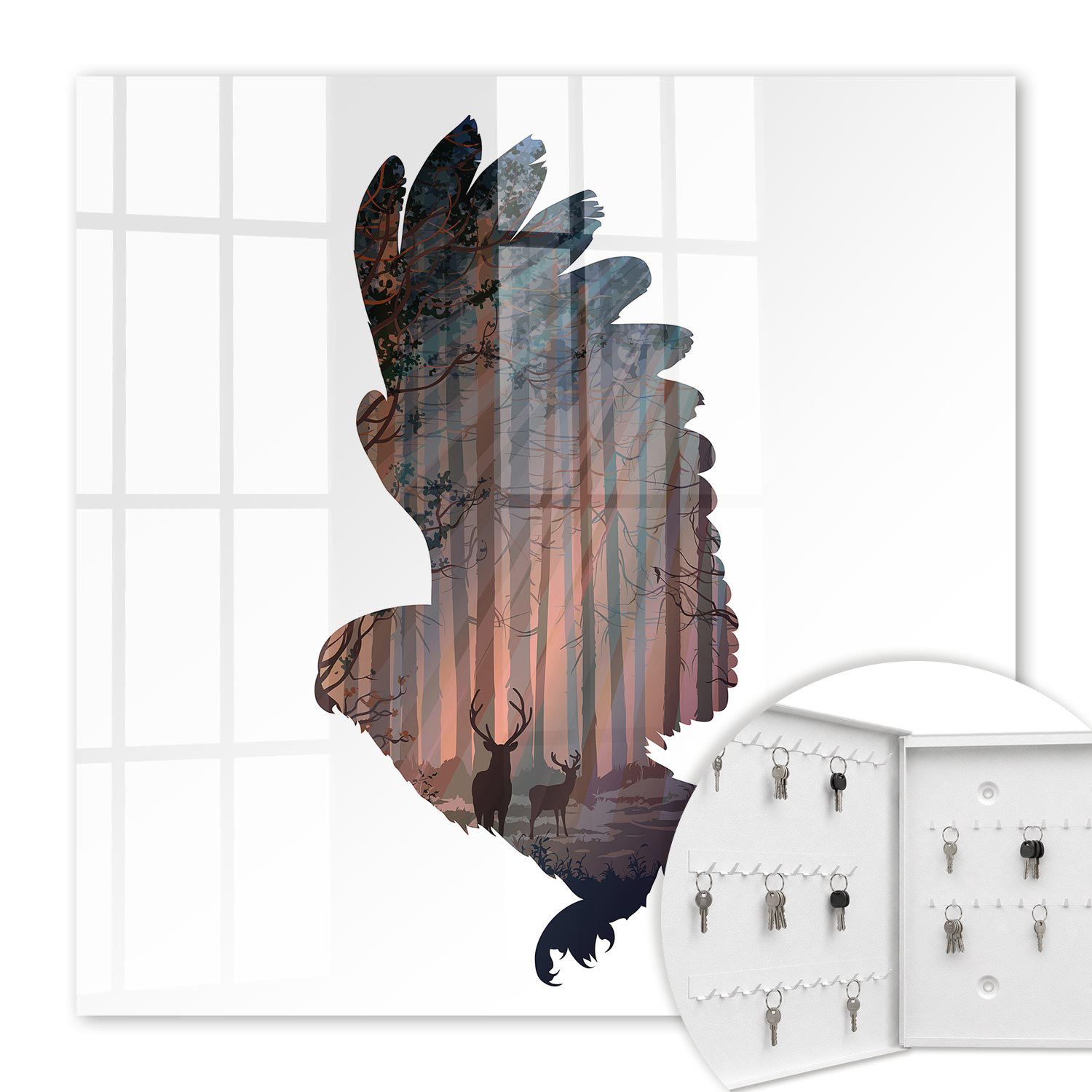 Armoire À Clés - (30 Cm X 30 Cm) - Boîte À Clés Murale - Coffret De Rangement Pour Clés - Couleur Blanche - Ouverture Vers La Gauche - Pour Maison Et Bureau - Oiseau De Forêt